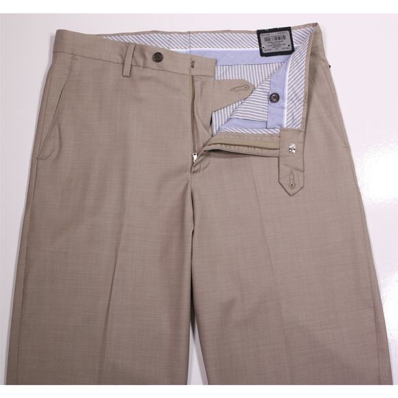 Berle Taupe Wool Stretch Flat Front Dress Pants Trousers 34 x unhemmed New - Picture 5 of 8